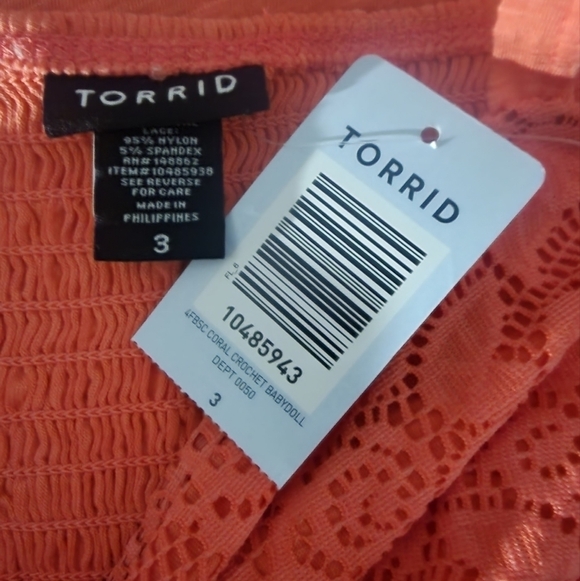 Torrid Crochet Babydoll Summer Top Size 3 Lightweight Spaghetti Strap Coral. - Picture 8 of 8